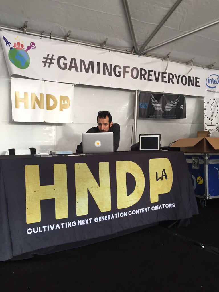HNDPLA's tweet photo. Hangin @IndieCade @intel #gamingforeveryone tent. Stop by &amp; learn about our free game design classes for LA youth. https://t.co/u1HyvPEAF7