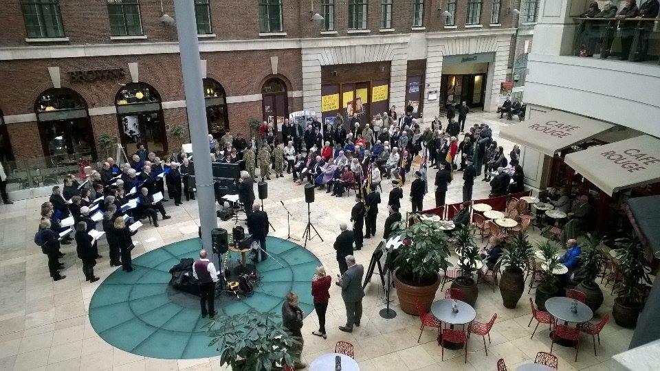 DYCAmedia's tweet photo. #dycamedia students and #dyca cadets at poppy appeal opening ceremony in #Leeds city centre with #veterans. https://t.co/AOLEM9RkmW