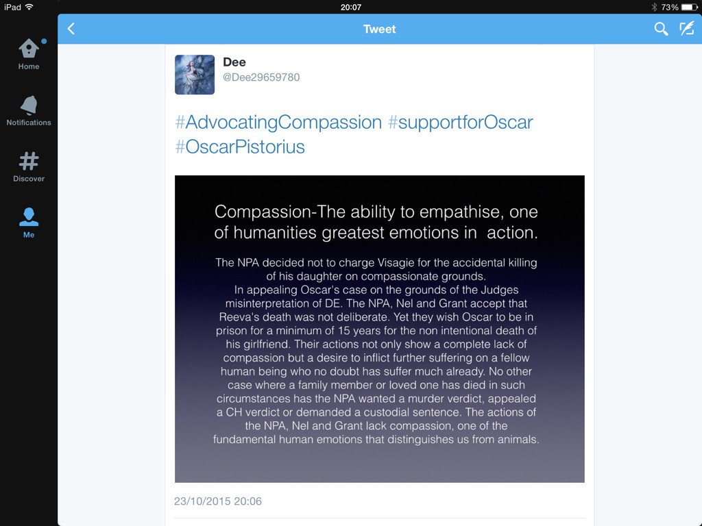 Dee29659780's tweet photo. @Dee29659780 @AimeePistorius #AdvocatingCompassion #supportforOscar https://t.co/zkHz2jPOsK