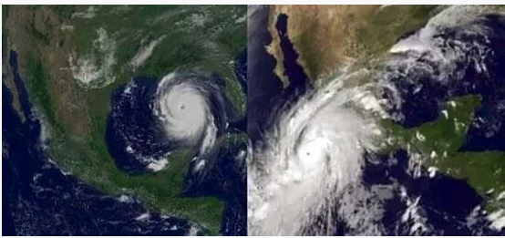 rodrigonieto's tweet photo. #Katrina to the left. #Patricia to the right. https://t.co/bZhIEPAClv