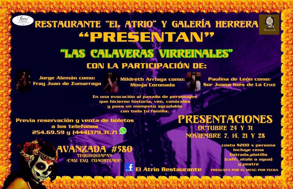 LasBotargas's tweet photo. "Calaveras virreinales"
En el atrio SLP los siguientes sábados :)
#teatro #calaveras https://t.co/QGyHlLZNnx