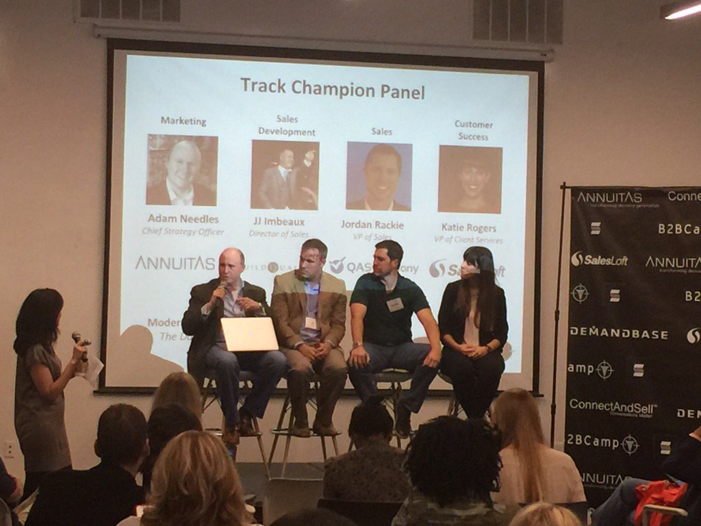 davideckoff's tweet photo. A "Track Champion" panel to close out #b2bcamp. With @abneedles; @JJImbeaux; @Jordan_Rackie; and @KatieKortnie https://t.co/8LzJnRjYbQ