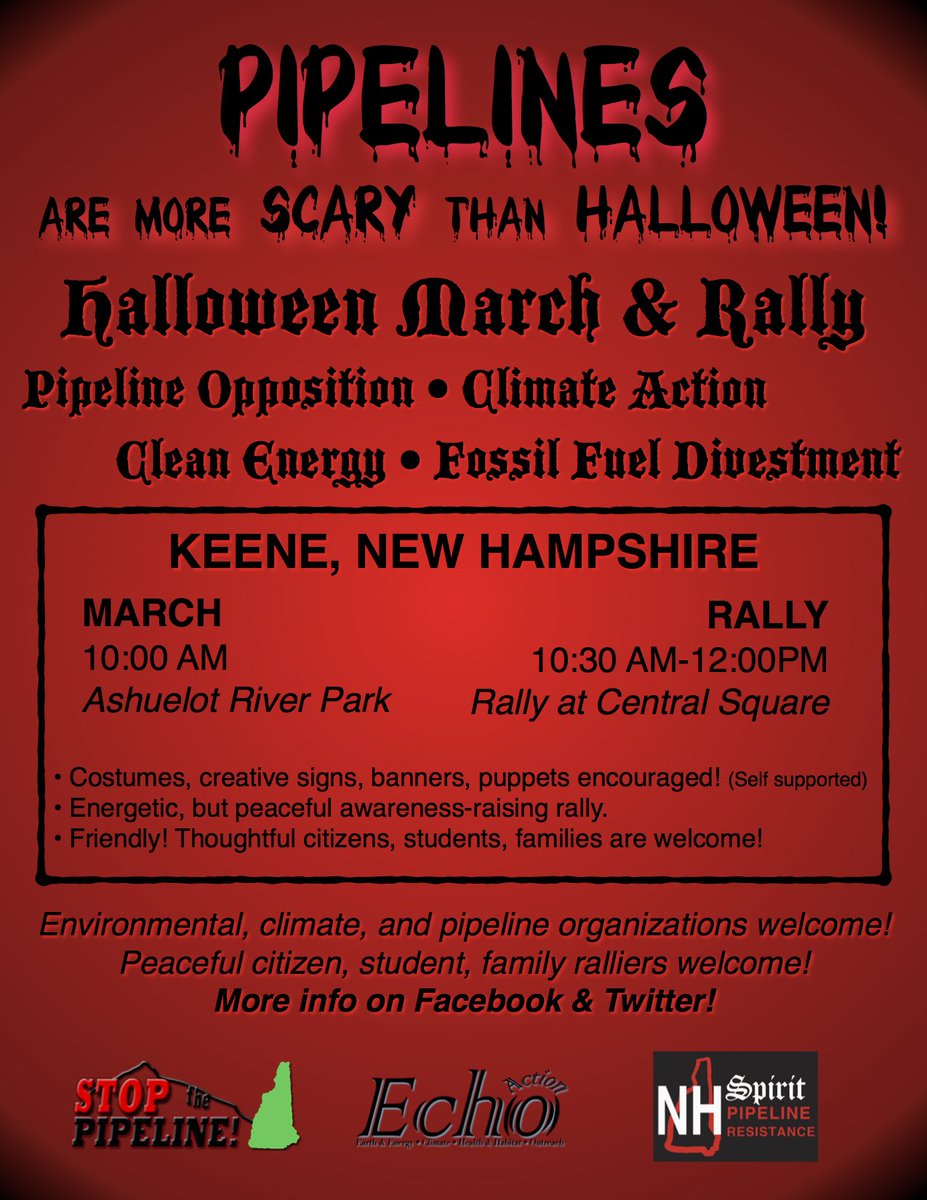 ECHOActionTeam's tweet photo. HALLOWEEN RALLY IN KEENE NH! #NoPipelines #Climate #StopNED #StopSpectra #ActOnClimate https://t.co/jw7XsXSuuh https://t.co/mjBO1Pcl2U