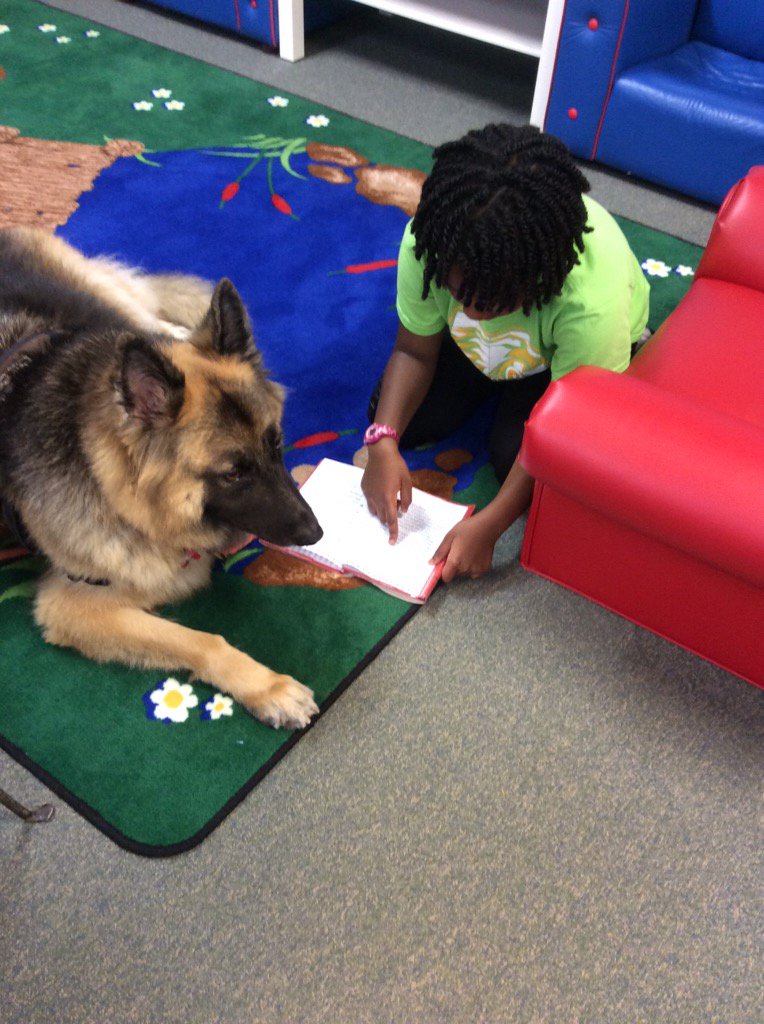 PearcyLibrary's tweet photo. It's Pearcy Paws Friday! Ss love to read to the dogs, and they love to listen. #pearcylearninglibrary https://t.co/tpvff6FFC0