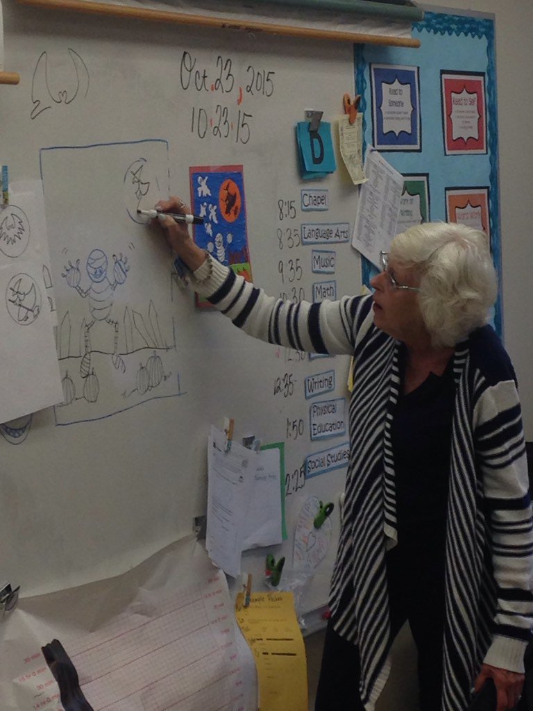 mslooneyesd's tweet photo. Rain canceled Spooktacular but we are drawing a fun spooky picture with Mrs. Looney (my mom)!! https://t.co/9kwOz7vK76