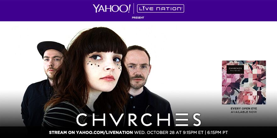 YahooMusic's tweet photo. GET EXCITED: @CHVRCHES performs LIVE Wednesday, 10/28 - exclusively on #YahooLive! https://t.co/fcqdaVVmGB #chvrches https://t.co/XqBb8Q9Wmy