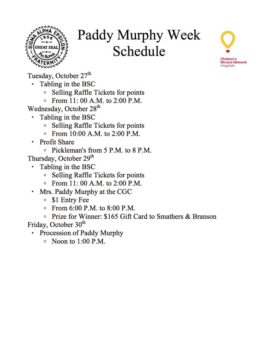 SAEMOZeta's tweet photo. Paddy Murphy Week is coming up next week and here is the schedule for the week! https://t.co/50YwSQkBP7