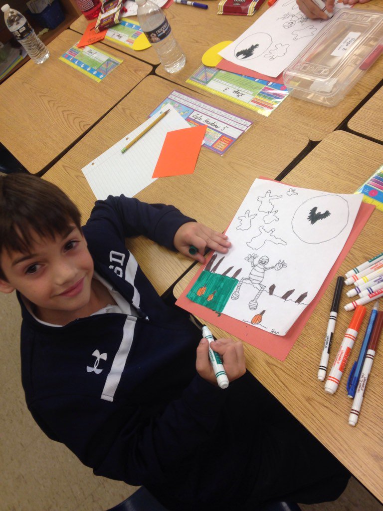mslooneyesd's tweet photo. A little Halloween art lesson on a rainy Friday afternoon! https://t.co/8YRVw4dpFC