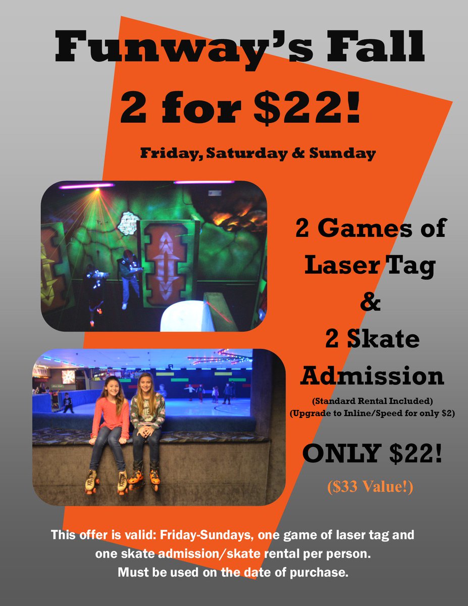 #HappyFriday!! Funway's #fall 2 for $22! Join us for the #skating session &amp; a #game of #lasertag!