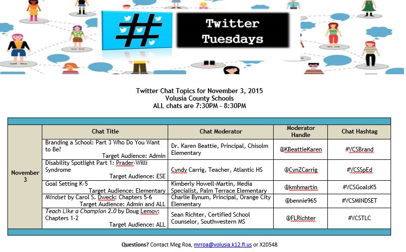 mrroa's tweet image. Volusia is chatting away on Twitter Tuesdays! JOIN US on 11/3 for the following chats! #VCSPLN #VCSDLT #VCSSLT