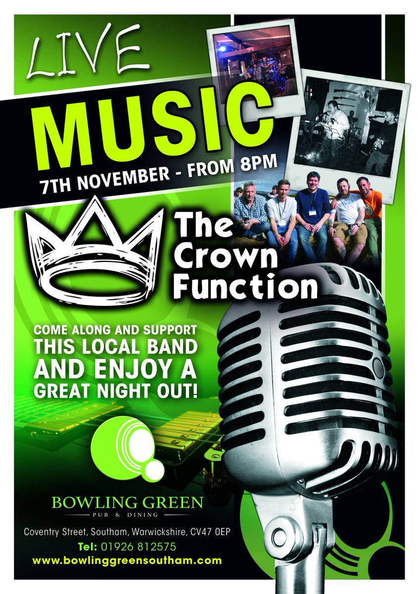 bowler_green's tweet photo. @CrownFunction coming soon #livemusic #southamlife #greatfood #rangeofdrinks #localband https://t.co/njAiKVquuS