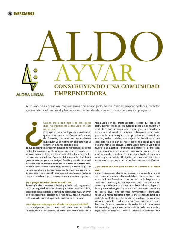 AldeaLegal's tweet photo. Vean la entrevista hecha por @99Grados a @aldoayvar y a algunos #JovenesEmprendedores impulsados por la #AldeaLegal https://t.co/WlKY4h3KlI