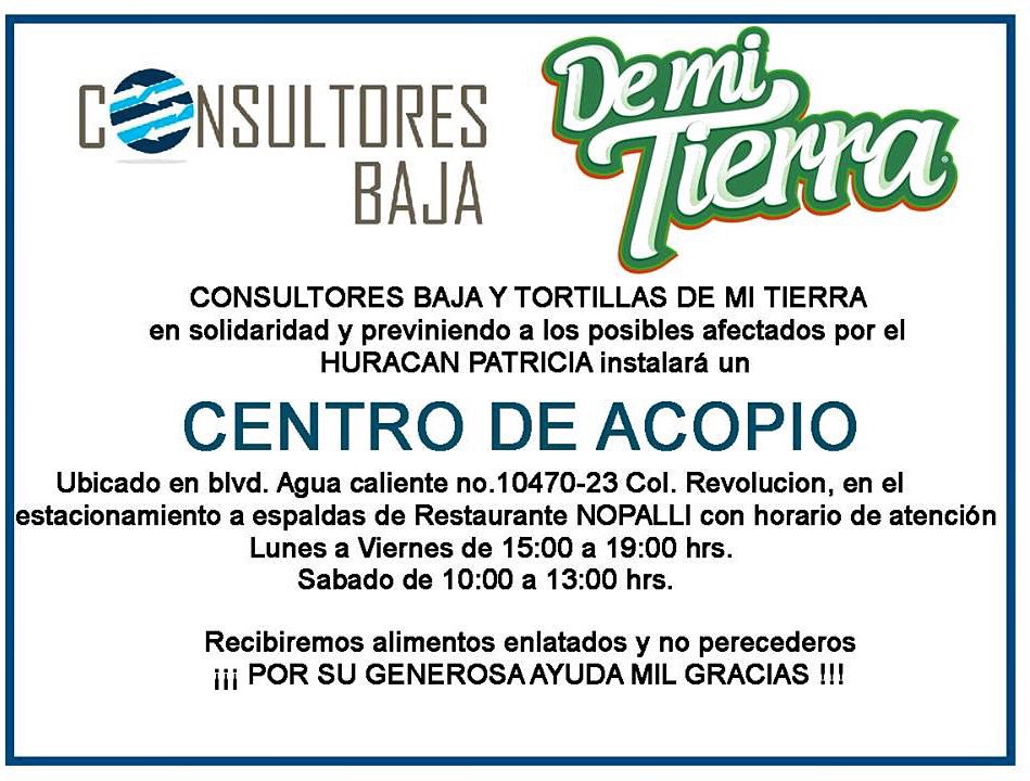 YOLVA's tweet photo. #HuracanPatricia #apoyemos #TodosConMexico #consultoresbaja #Tijuana #tortillasmitierra #MASvalePrevenir https://t.co/IFgblhbR2N