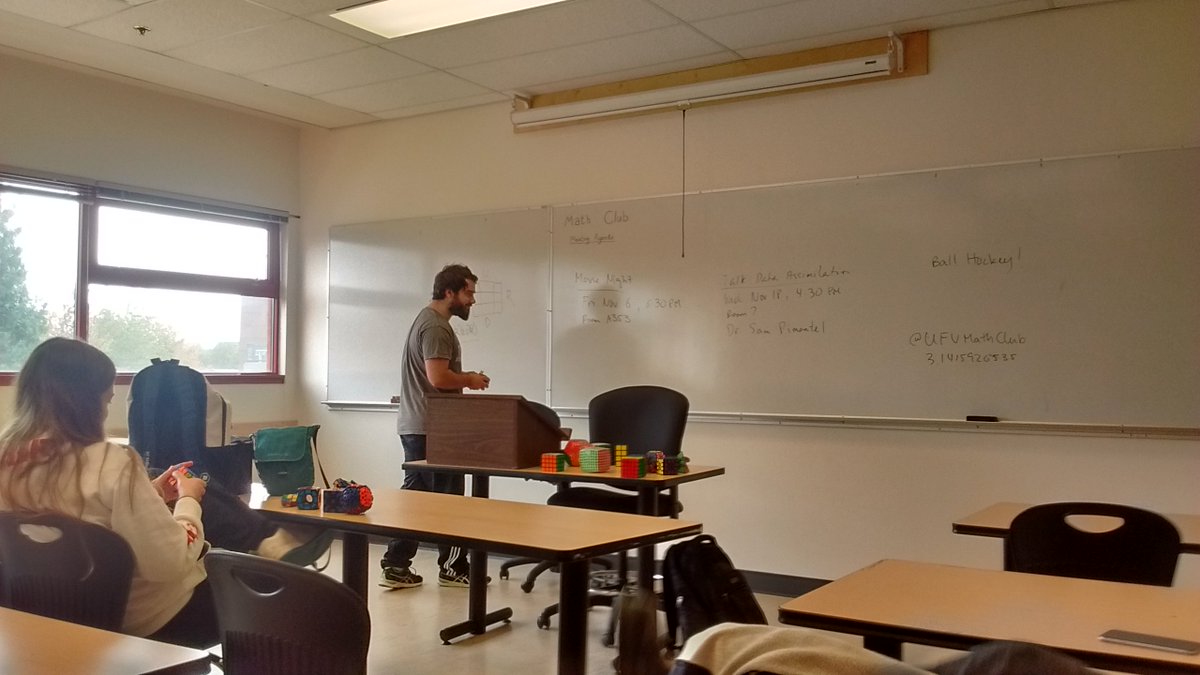 UFVMSA's tweet photo. Our treasurer Dillon gives a talk about the different of types Rubik's Cubes and how to go about solving them. https://t.co/gIrzQHbcA1