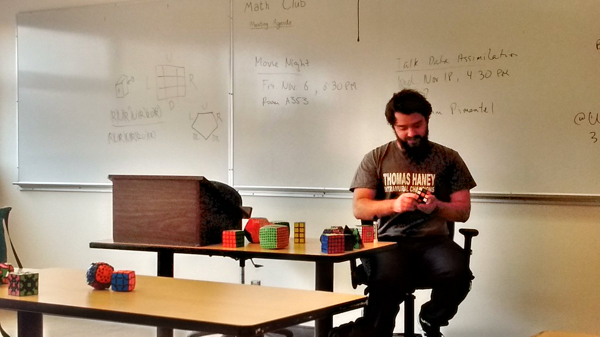 UFVMSA's tweet photo. Our treasurer Dillon gives a talk about the different of types Rubik's Cubes and how to go about solving them. https://t.co/gIrzQHbcA1
