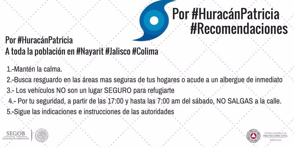 PRImxLEON15's tweet photo. Ante la presencia del #HuracánPatricia es muy importante extremar precauciones 💦 https://t.co/hgoUR5lT9C