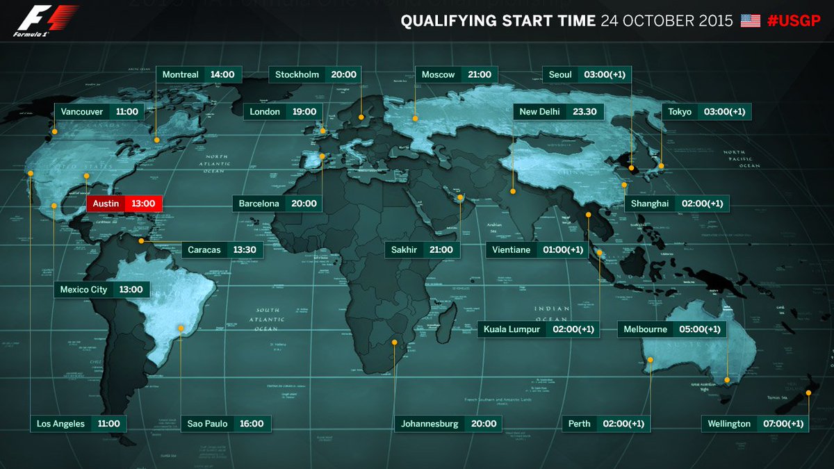 F1's tweet photo. If the weather allows, here's what time #USGP qualifying starts where you are... https://t.co/byqA2hcFZw