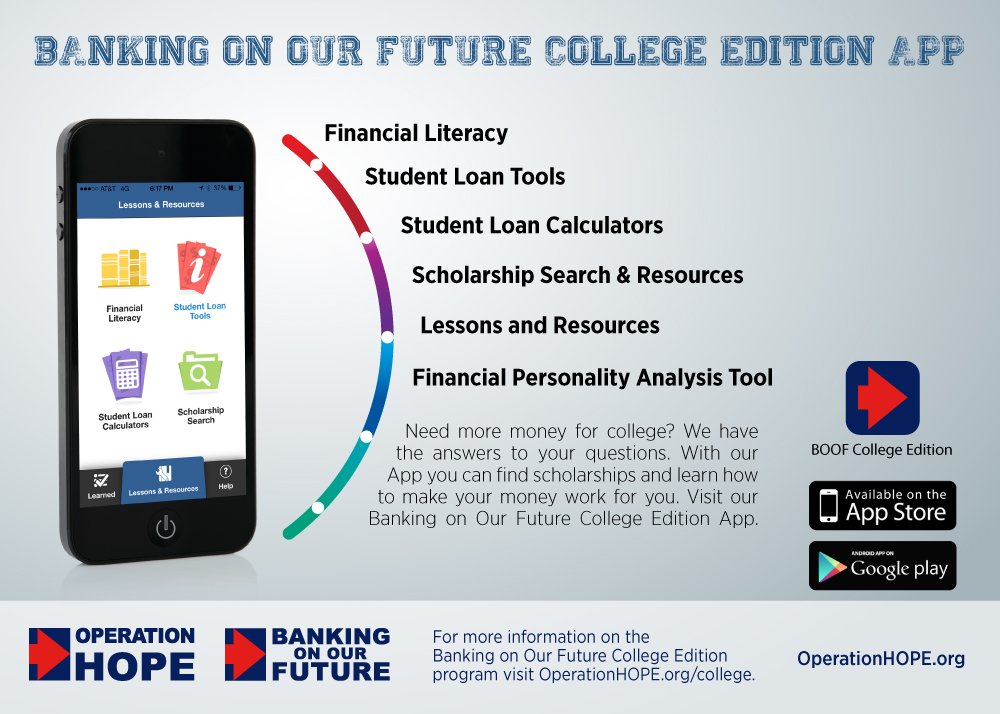 OperationHOPE's tweet photo. WATCH: #BOOFApp connects you to #scholarships & #studentloan tools, so you #KnowBeforeYouGo https://t.co/DQZDg1dbbx https://t.co/rEr0JiVwzW