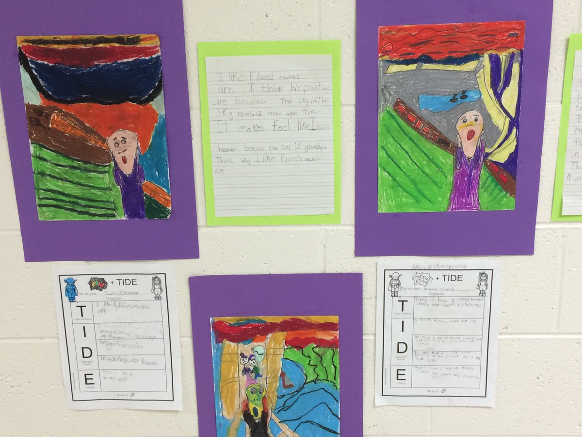 teswildcats's tweet photo. TES 1st graders showing off their research of Edvard Munch. #pow #tide https://t.co/xmvd2QeVMb