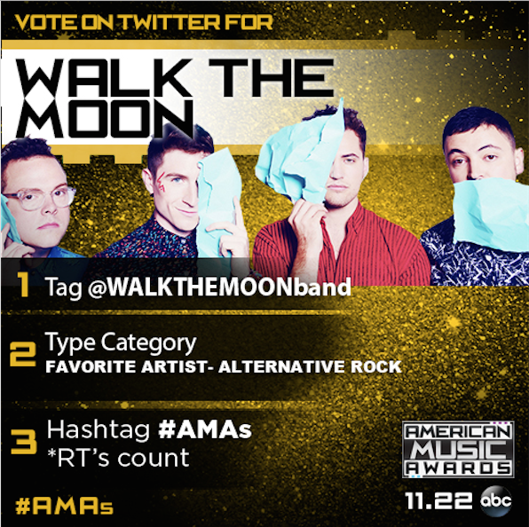 AMAs's tweet photo. .@WALKTHEMOONband is up for #AMAs Favorite Artist - Alternative Rock! Help them take home the 🏆! https://t.co/Km5K3yEfwO