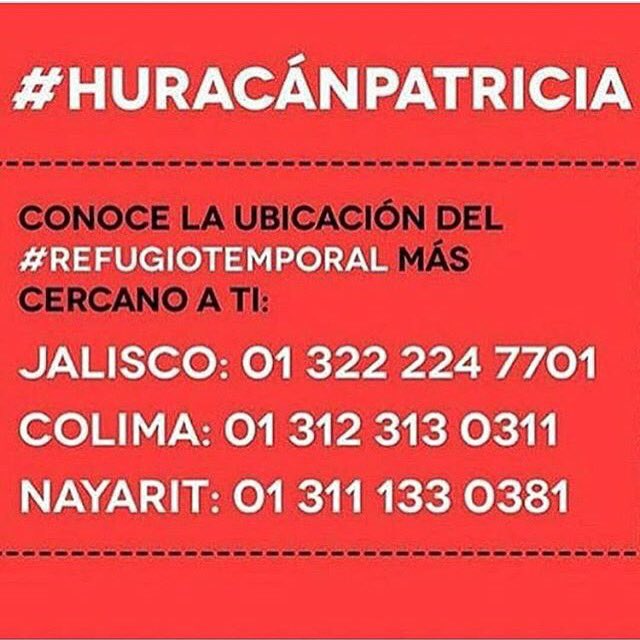 AmgsInvisibles's tweet photo. Aquí les dejamos información importante de los refugios. #HuracanPatricia https://t.co/ybMHNIQh59