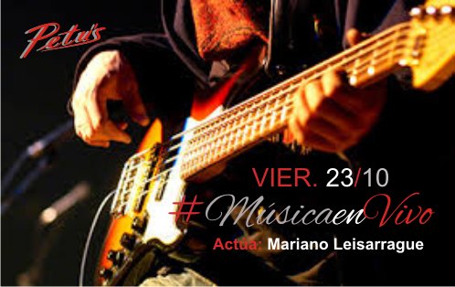 PetusRestoBar's tweet photo. Una nueva Noche Musical... HOY actúa Mariano leisarrague en #Petus... ¡Hace tu reserva al tel.: 02331-460277! https://t.co/EL1tbeA8Z7