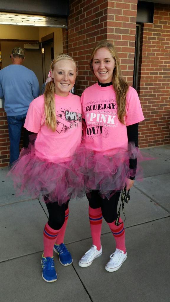 LadyJaySB's tweet photo. Not only are they studs on the diamond they're pretty good at cheering on the football team! #PinkOut #BEATCANCER https://t.co/ZMjucmYoAd