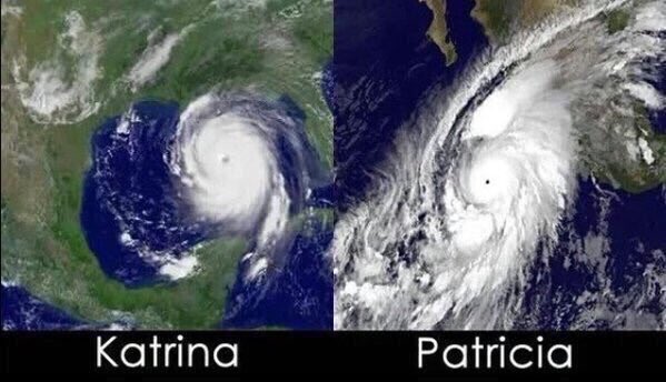 Bipartisanism's tweet photo. To put things in perspective here is #HurricanePatricia next to Hurricane Katrina. It's frightening. https://t.co/ID1SVbseEU