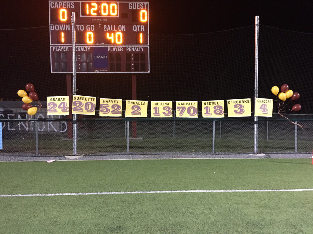 Cape Football Hosting Wells on senior night. Halftime score Wells 3 - Cape 0.