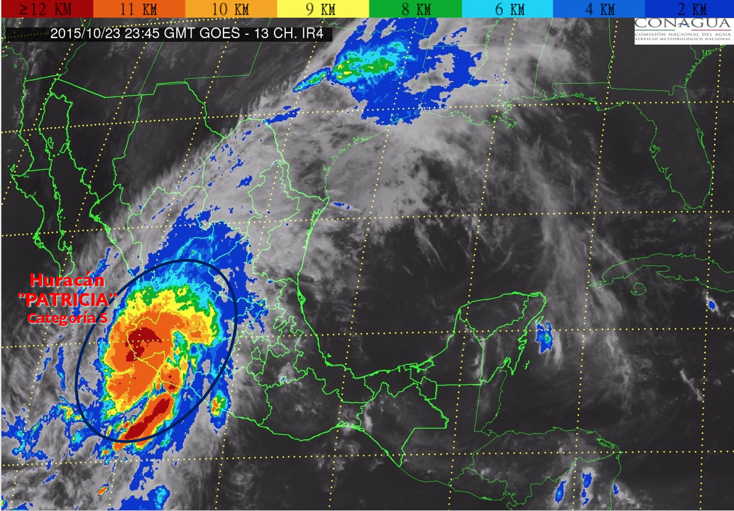 conagua_clima's tweet photo. 19 h #Huracán #PATRICIA #categoría5 en el #Pacífico se localiza en tierra a 5 km al este de #Cuitzamala #Jalisco https://t.co/VG7HI1SXxT