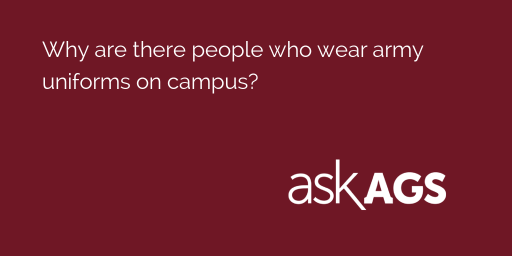 AskAgs's tweet photo. Why are there people who wear army uniforms on campus?

Learn more: https://t.co/kBcqNWaqBr https://t.co/b4HAYx2ggW