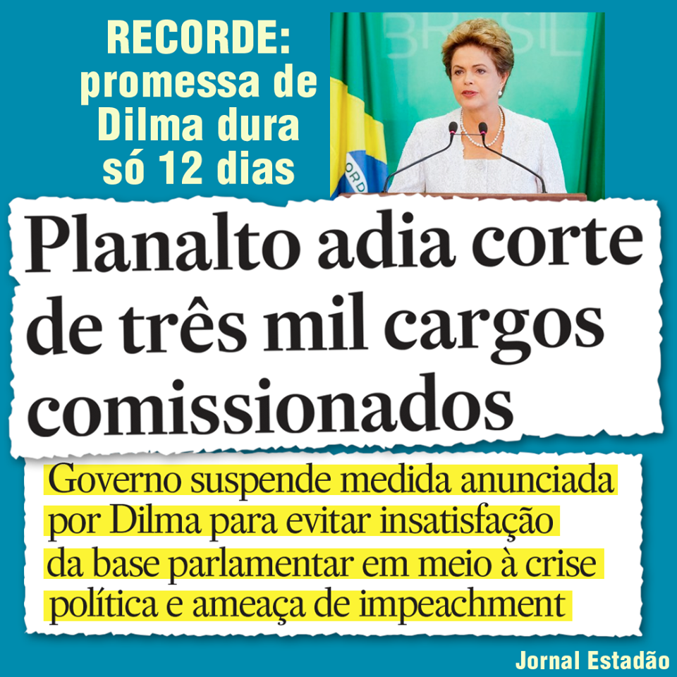 Ezequiasns's tweet photo. #ForaPTcomunista 
A presidente Dilma anunciou que ia cortar 3.000 assessores para economizar, era só de mentirinha. https://t.co/fq4eZ8w1nK