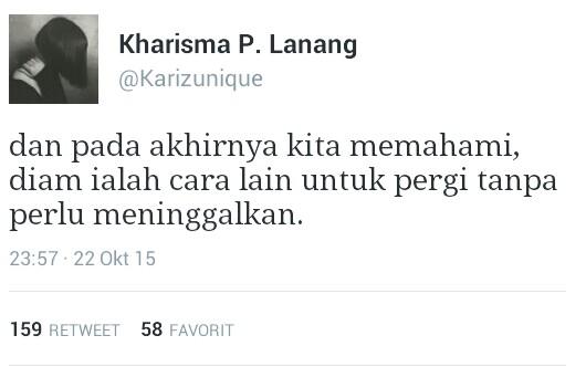 Abbiihazz's tweet photo. Dan pada akhirnya aku dan kamu memahami, diam ialah cara lain untuk pergi tanpa perlu saling meninggalkan. (Kutip) https://t.co/FyrfbBD9Mf