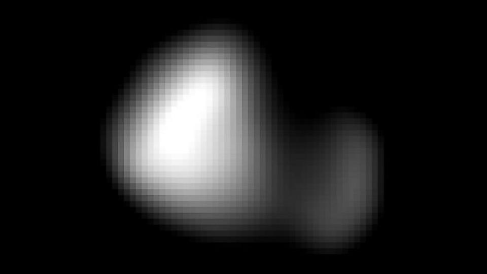 ABC's tweet image. Scientists thought Pluto's moon Kerberos was big and dark...really it's tiny and reflective: abcn.ws/1OMUsEg