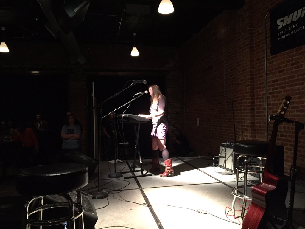 ScottColesby's tweet photo. .@marybuemusic taking the stage at #ShureOpenMic https://t.co/W8QzhPllRf
