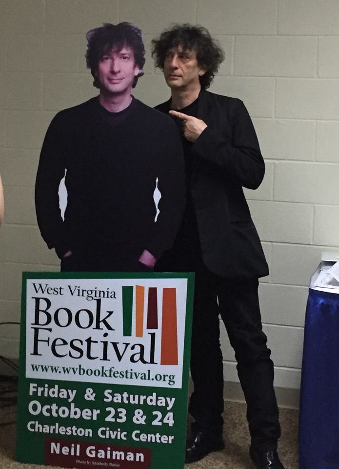 jfpolak's tweet photo. .#WVBookFestival gets very meta. We returned after a 2 year hiatus and @neilhimself joined us. https://t.co/4AQGTQa6bS