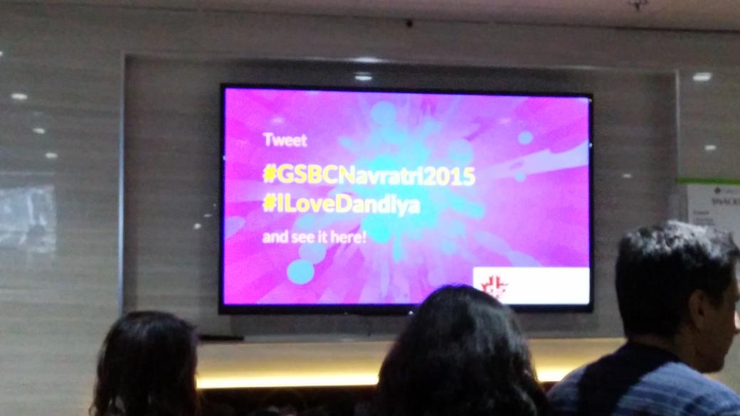 OfficialGSBC's tweet photo. Check out our cool lobby screen! Tweet with the hashtag #ILoveDandiya and see it here! Thanks, @SocialMiDisplay! https://t.co/Ef4h7Dcypt