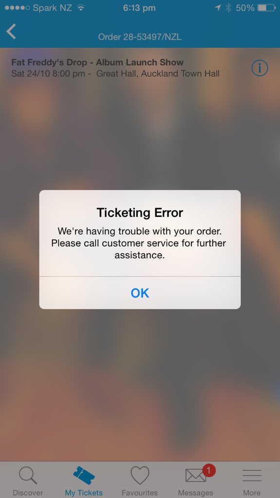 K_Eustace's tweet photo. Not impressed @Ticketmaster_NZ - can't print tix for show tonight &amp; phone line closed. HELP https://t.co/LZLk7TZm0j
