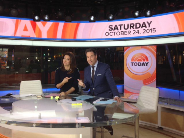 TODAYshow's tweet photo. Happy Saturday! Look who joined @EricaRHill today in Studio 1A!     Welcome @jeffrossen! https://t.co/vQ61BPKmRI