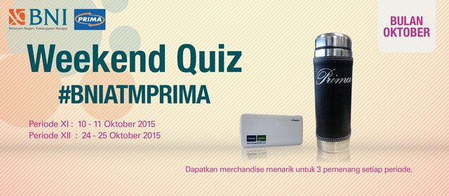 BNI's tweet photo. Yg masih blm ikutan, yuk ikutan weekend kuis ada 3 hadiah menarik :) @atmprima #BNIATMPRIMA https://t.co/C9vTCkcYNs https://t.co/SinPW6tlow