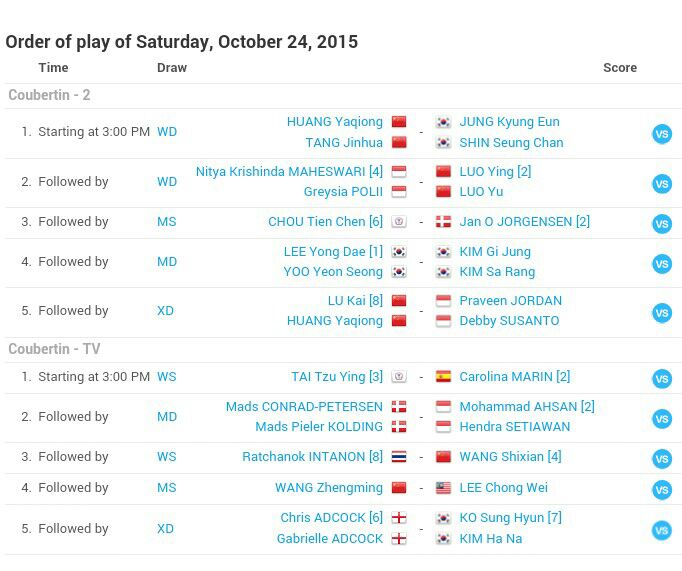 INABadminton's tweet photo. Order of play babak semifinal #FrenchSS hari ini. Babak semifinal akan dimulai jam 20.00 WIB https://t.co/asZSqCbyLA