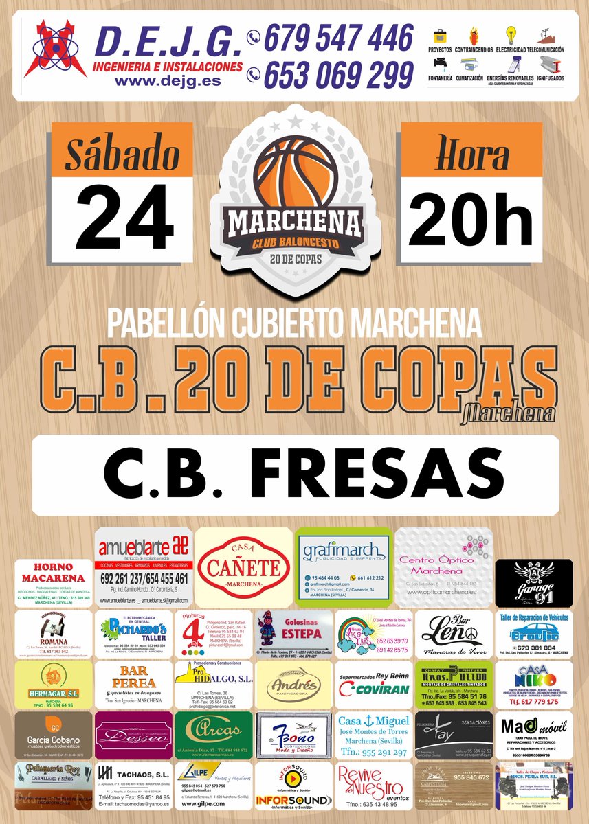 CBMarchena's tweet photo. ¿Te vas a perder el estreno del @CBMarchena? Pabellón cubierto hoy a las 20h, jugamos contra @CBFresas @SevillaFaB https://t.co/S2N0ZdFu4n