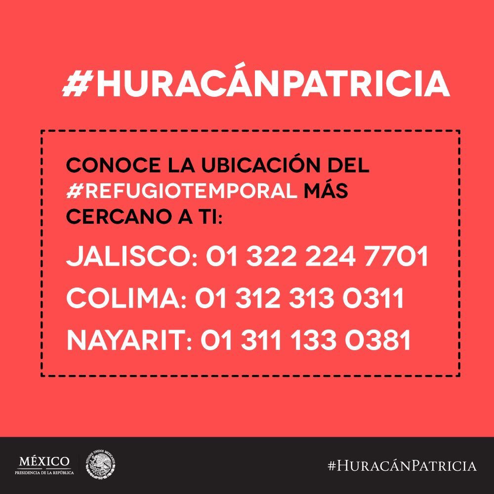 MARIANAHERRERA's tweet photo. #HuracanPatricia ubiquen el refugio más cercano #PrayforMexico 🙏🏼 https://t.co/mg8WZgGdLk