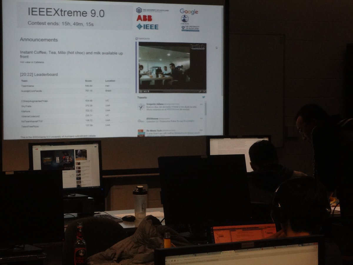 AaronYeoh's tweet photo. @RauPerez25  Mucha gracias #IEEEGranada. Now broadcasting to #IEEEXtreme at #AucklandUni NZ https://t.co/c7zMHHCPBi https://t.co/PTiRui2CsX