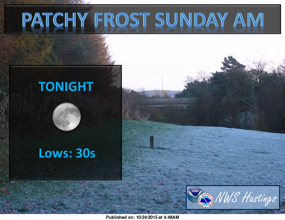 NWSHastings's tweet photo. #patchyfrost possible tonight. Near normal temps thru the weekend. #NEwx #KSwx https://t.co/fYRm0n9kWp