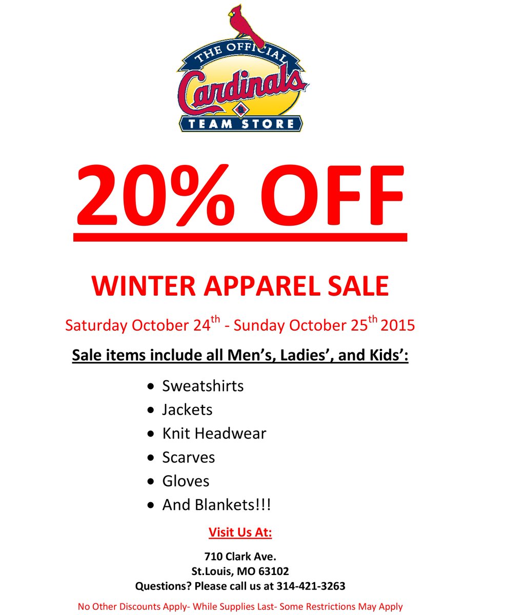 Cardinals's tweet photo. Visit the #BuschStadiumTeamStore today & tomorrow for great deals on winter apparel: https://t.co/jsD3dxTte6 https://t.co/0C2oj8Bngi