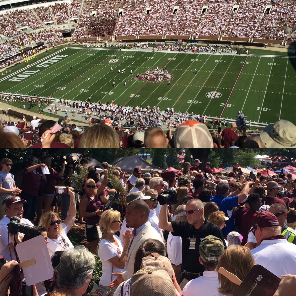 CrockerAlex's tweet photo. Game day baby #starkvegas #HailState #GoDawgs #maroonandwhite #blackoutgame https://t.co/9d0bppzqwq