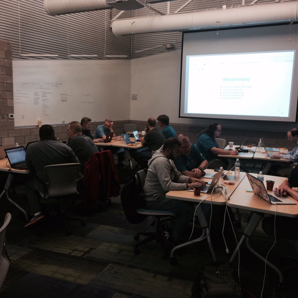 We are settling in for our #Drupal8 sprint at #drupalcampohio wifi is great thanks to <a href="/Rev1Ventures/">Rev1 Ventures</a>!