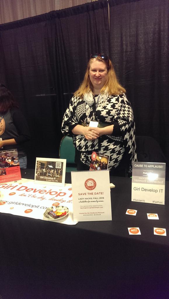 VTDesignWorks's tweet image. Saying hello to our friends @girldevelopit at the #techjamvt ! Sign up for their #hack event for ladies!