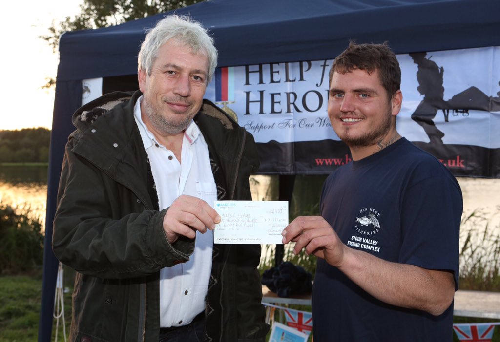 ValleyStour's tweet photo. Rod Liddle receiving a cheque for £1184 for Help For Heroes on our Stour Syndicate Lake#stourvalleyfishingcomplex https://t.co/n2TdzQzhY3